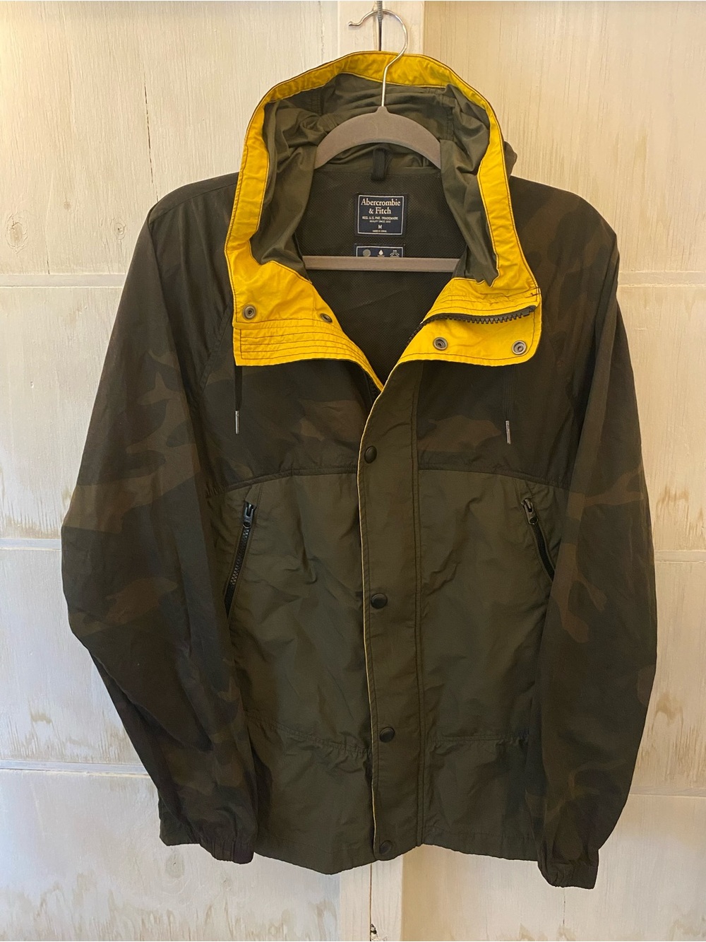 Abercrombie & Fitch Olive Green Hooded Jacket with Yellow Trim